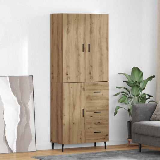 vidaXL Highboard με συρτάρι 2 pcs Artisan Oak Σύνθετο Ξύλο και Γυαλί