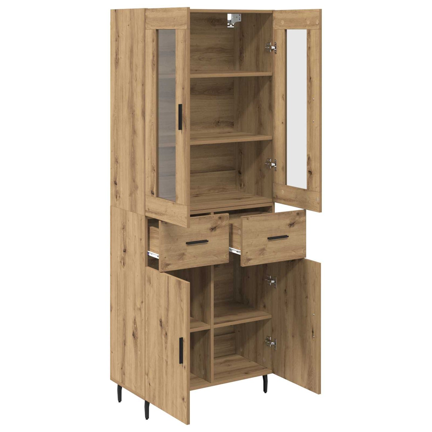 vidaXL Highboard με συρτάρι 2 pcs Artisan Oak Σύνθετο Ξύλο και Γυαλί