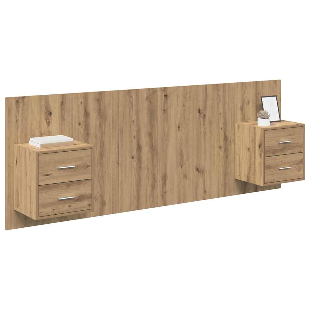 vidaXL Κεφαλή κρεβατιού με κομοδίνο με συρτάρι 3 pcs Artisan Oak