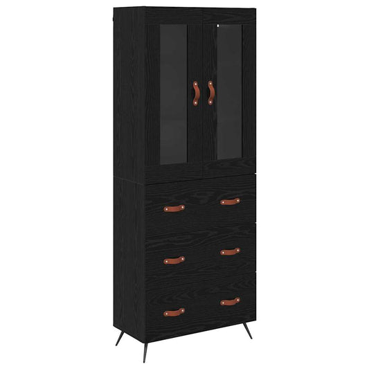 vidaXL Υψηλός Ντουλάπι με Ράφι 2 pcs Μαύρη Οξυά Επεξεργασμένο ξύλο