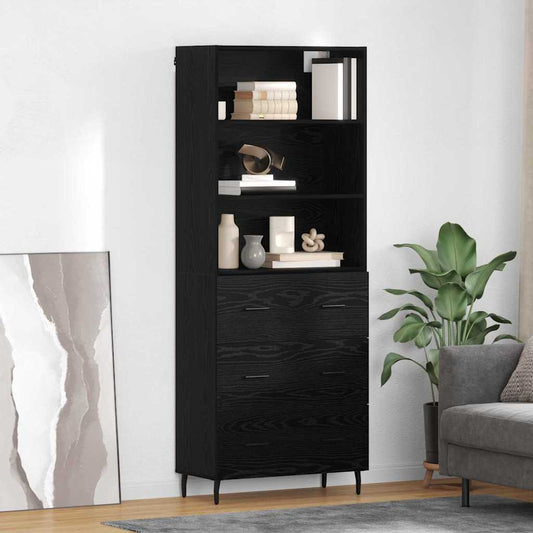 vidaXL Highboard Μαύρη Οξυά 69,5 x 34 x 180 εκ. Σύνθετο Ξύλο και Γυαλί