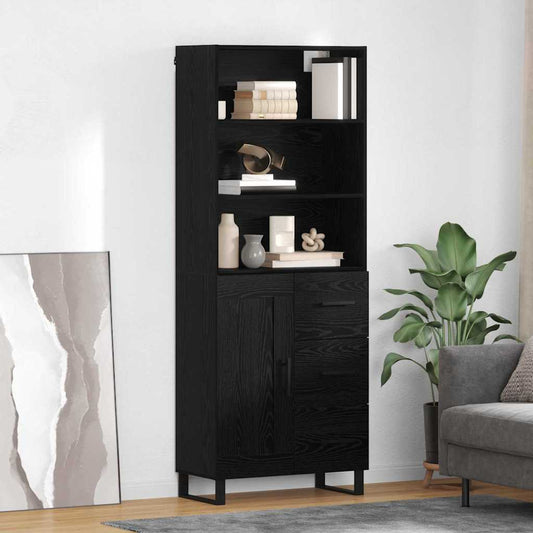 vidaXL Highboard με συρτάρι 2 pcs Μαύρη Οξυά Επεξεργασμένο ξύλο