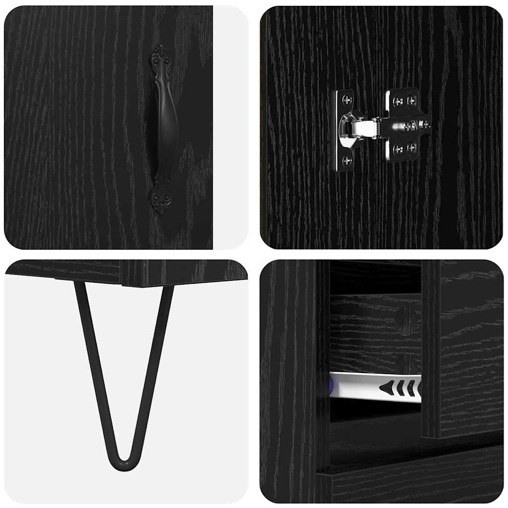 vidaXL Highboard με συρτάρι 2 pcs Μαύρη Οξυά Μηχανική ξυλεία και γυαλί