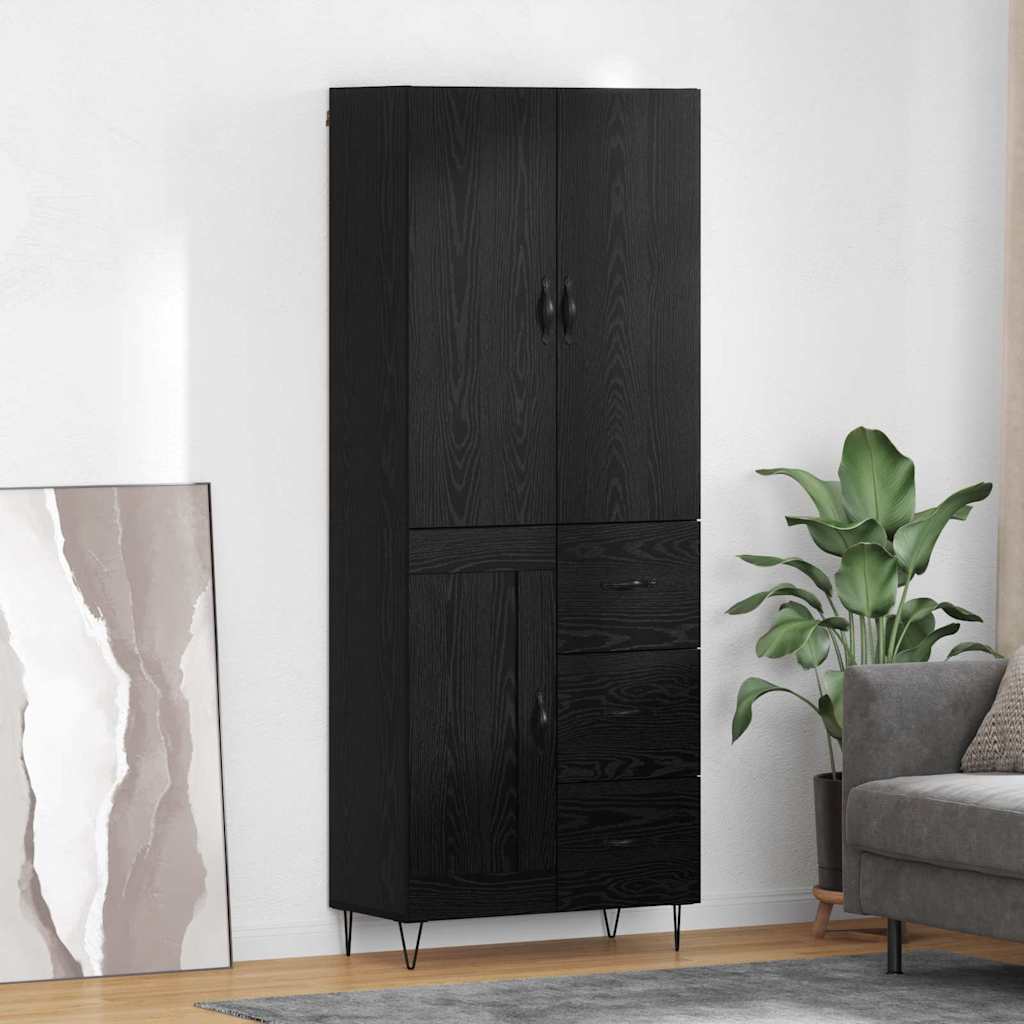 vidaXL Highboard με συρτάρι 2 pcs Μαύρη Οξυά Μηχανική ξυλεία και γυαλί