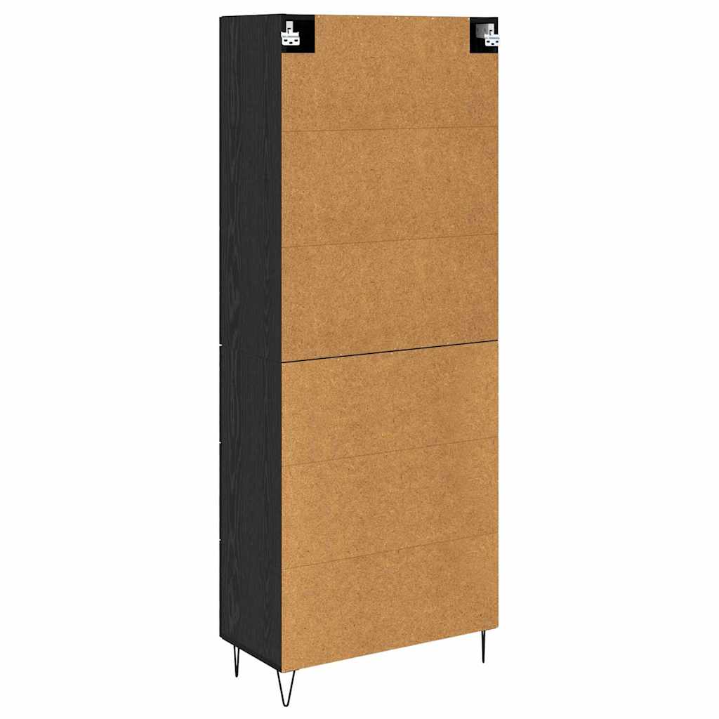 vidaXL Highboard με συρτάρι 2 pcs Μαύρη Οξυά Μηχανική ξυλεία και γυαλί