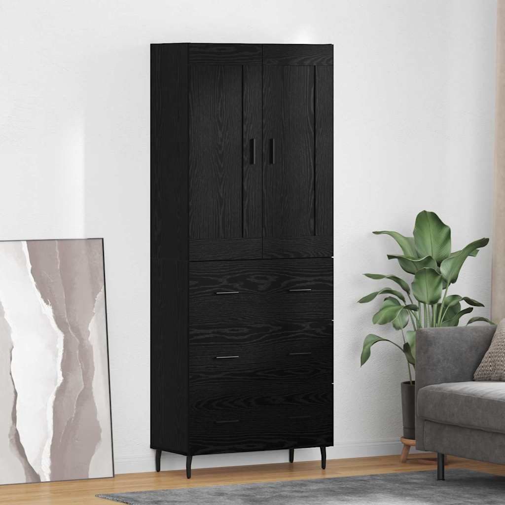 vidaXL Highboard με συρτάρι 2 pcs Μαύρη Οξυά Σύνθετο Ξύλο και Γυαλί