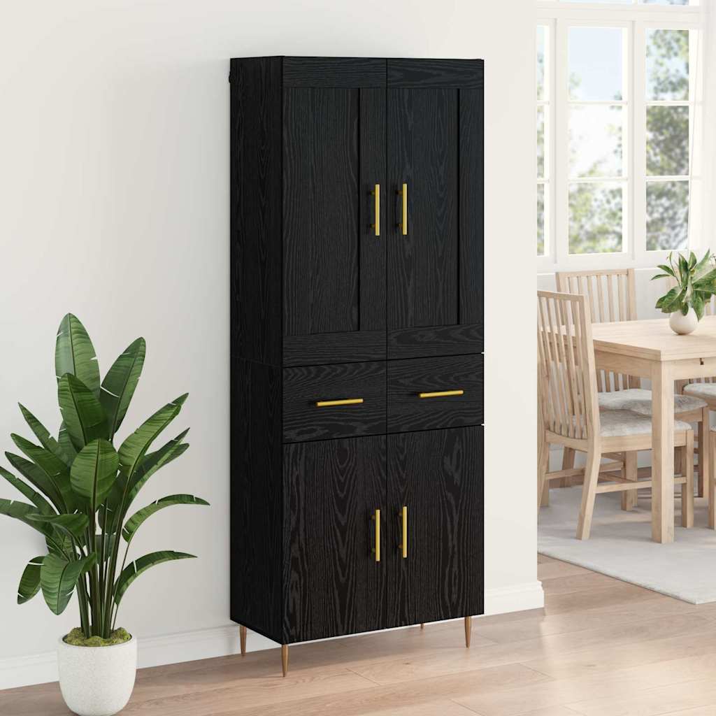 Highboard Μαύρη Οξυά 69,5 x 34 x 180 εκ. Επεξεργασμένο ξύλο
