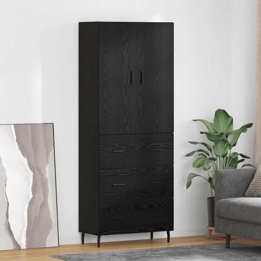 vidaXL Highboard με συρτάρι 2 pcs Μαύρη δρυς Σύνθετο Ξύλο και Γυαλί