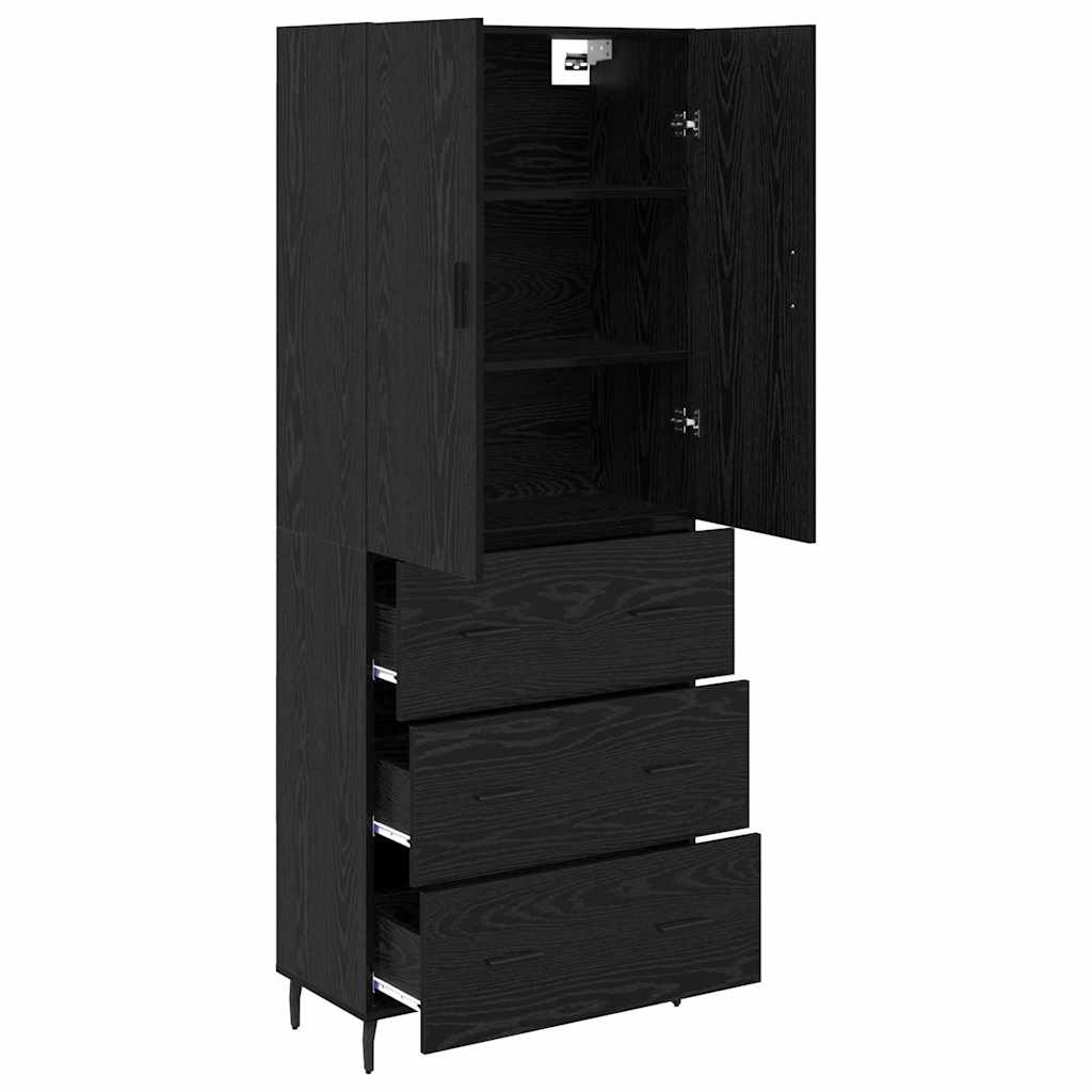 vidaXL Highboard με συρτάρι 2 pcs Μαύρη δρυς Σύνθετο Ξύλο και Γυαλί
