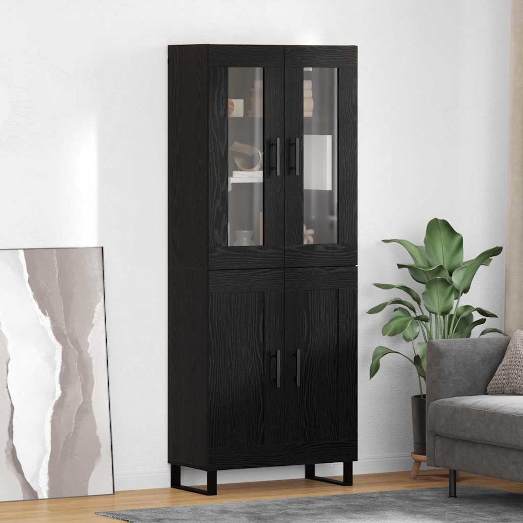 vidaXL Highboard 2 pcs Μαύρη Οξυά Σύνθετο Ξύλο και Γυαλί