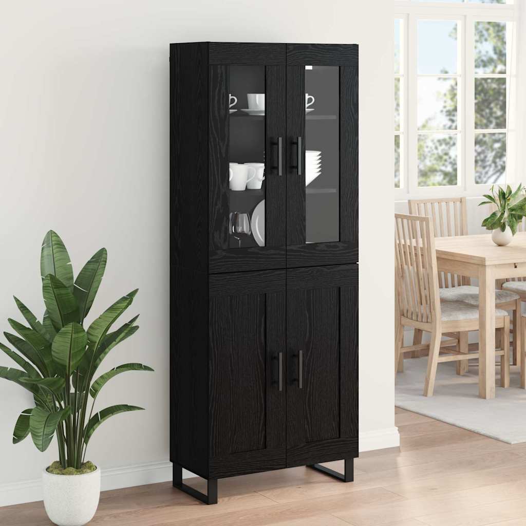 vidaXL Highboard 2 pcs Μαύρη Οξυά Σύνθετο Ξύλο και Γυαλί