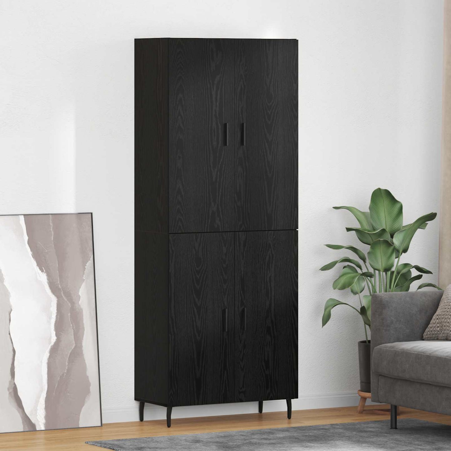 vidaXL Highboard 2 pcs Μαύρη δρυς Σύνθετο Ξύλο και Γυαλί