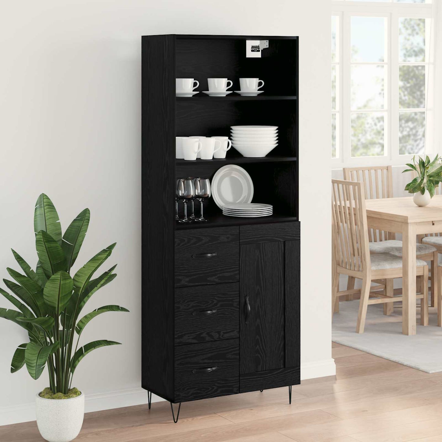 vidaXL Highboard με συρτάρι 2 pcs Μαύρη Οξυά Επεξεργασμένο ξύλο