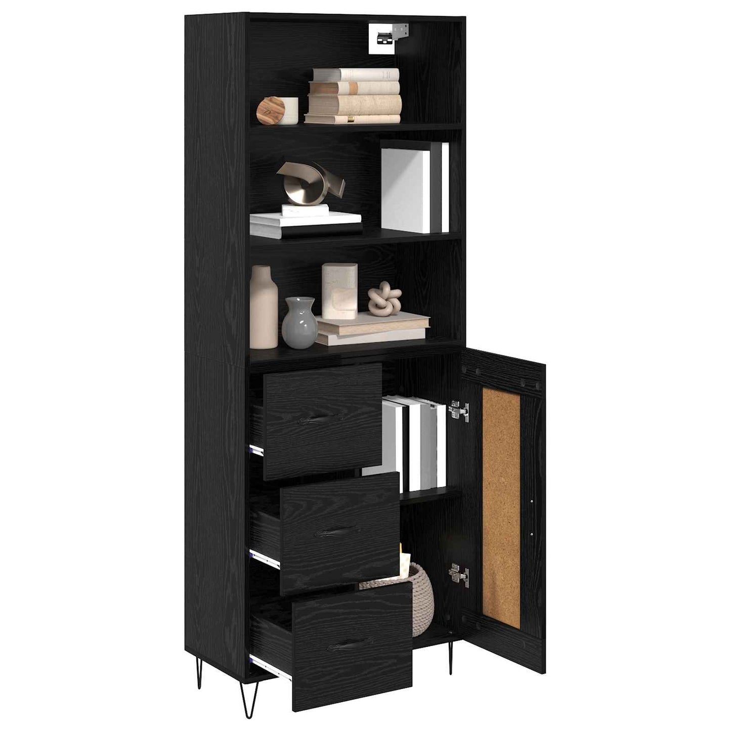 vidaXL Highboard με συρτάρι 2 pcs Μαύρη Οξυά Επεξεργασμένο ξύλο