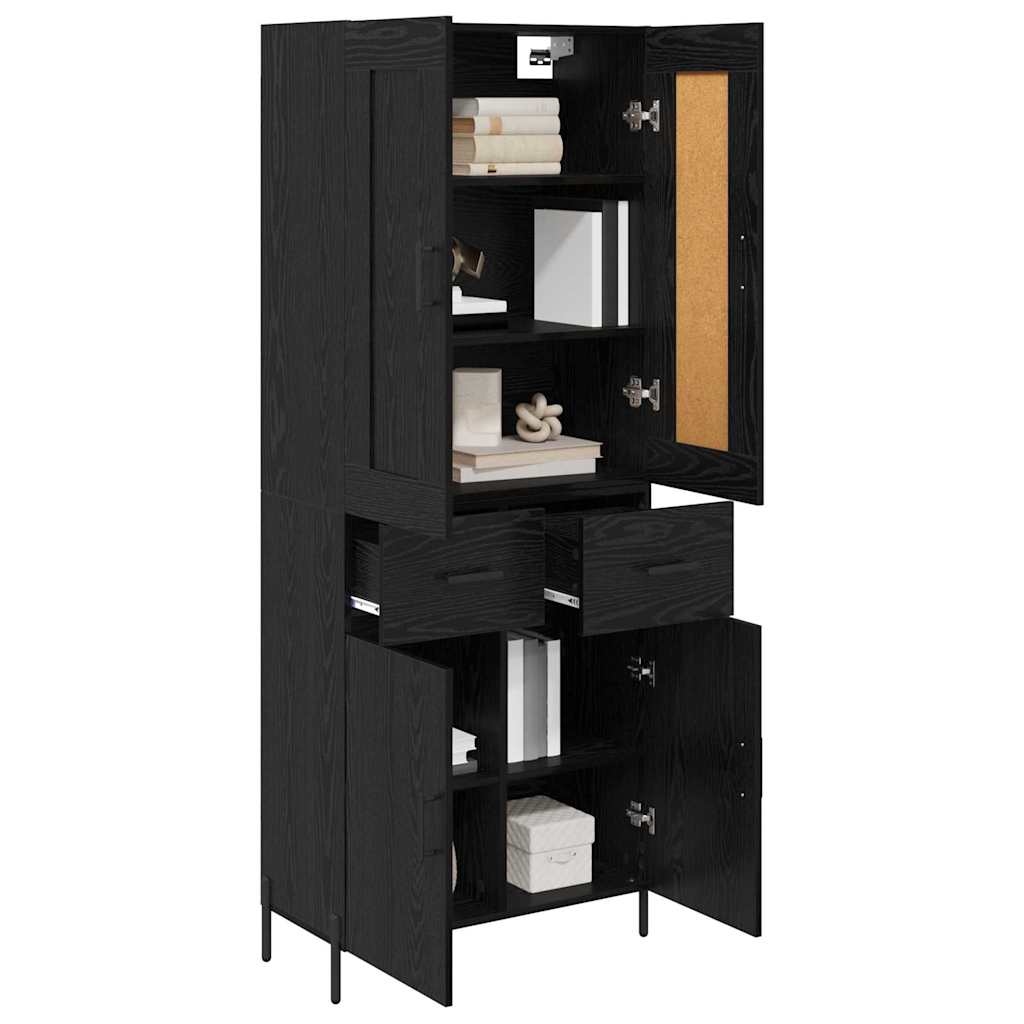 vidaXL Highboard με συρτάρι 2 pcs Μαύρη Οξυά Επεξεργασμένο ξύλο