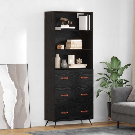 vidaXL Highboard Μαύρη δρυς 69,5 x 34 x 180 εκ. Επεξεργασμένο ξύλο