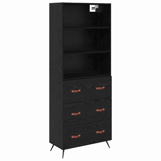 vidaXL Highboard Μαύρη δρυς 69,5 x 34 x 180 εκ. Επεξεργασμένο ξύλο