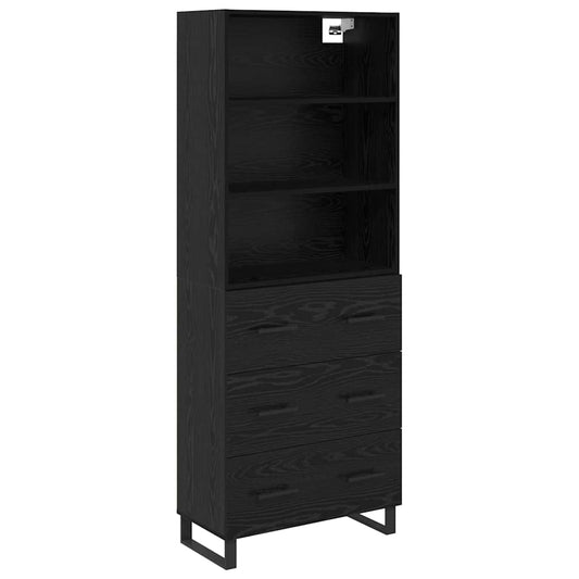 vidaXL Highboard με συρτάρι 2 pcs Μαύρη Οξυά Επεξεργασμένο ξύλο