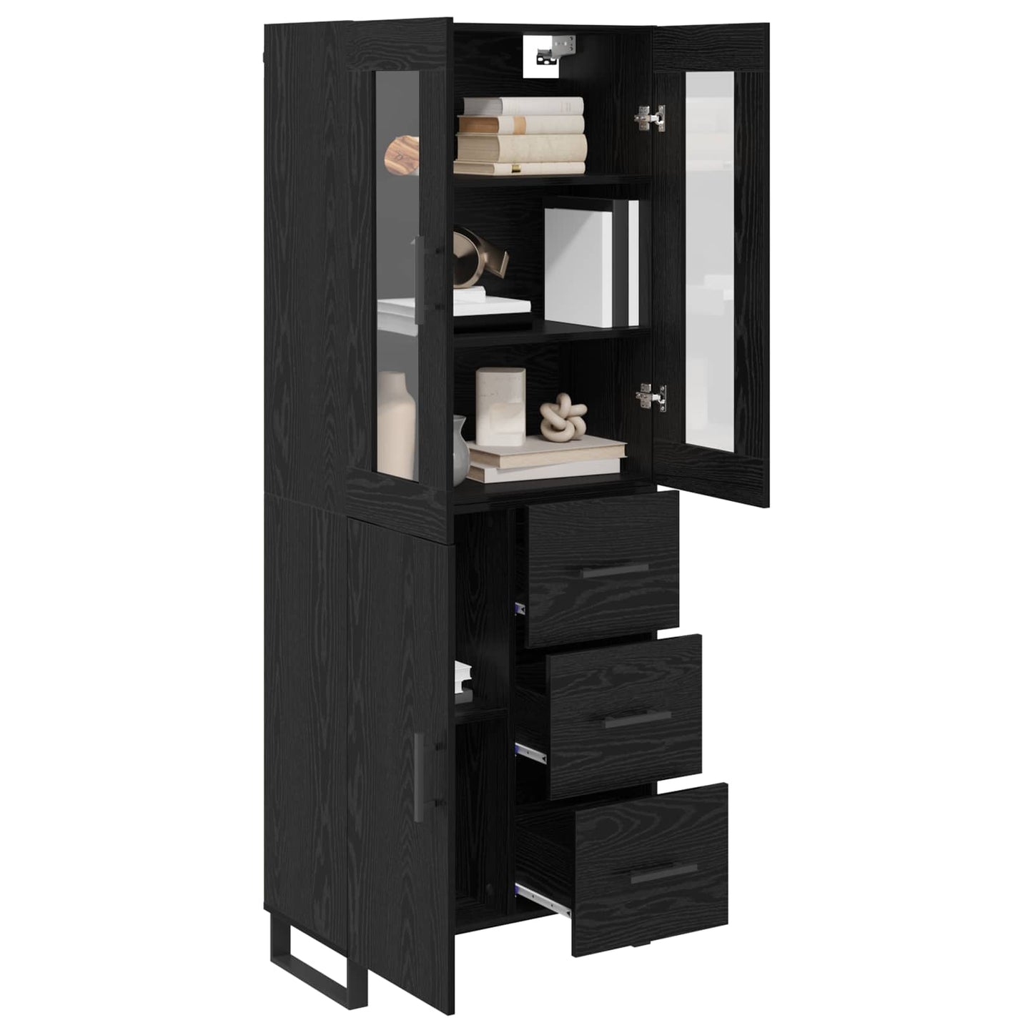 vidaXL Highboard με συρτάρι 2 pcs Μαύρη Οξυά Σύνθετο Ξύλο και Γυαλί