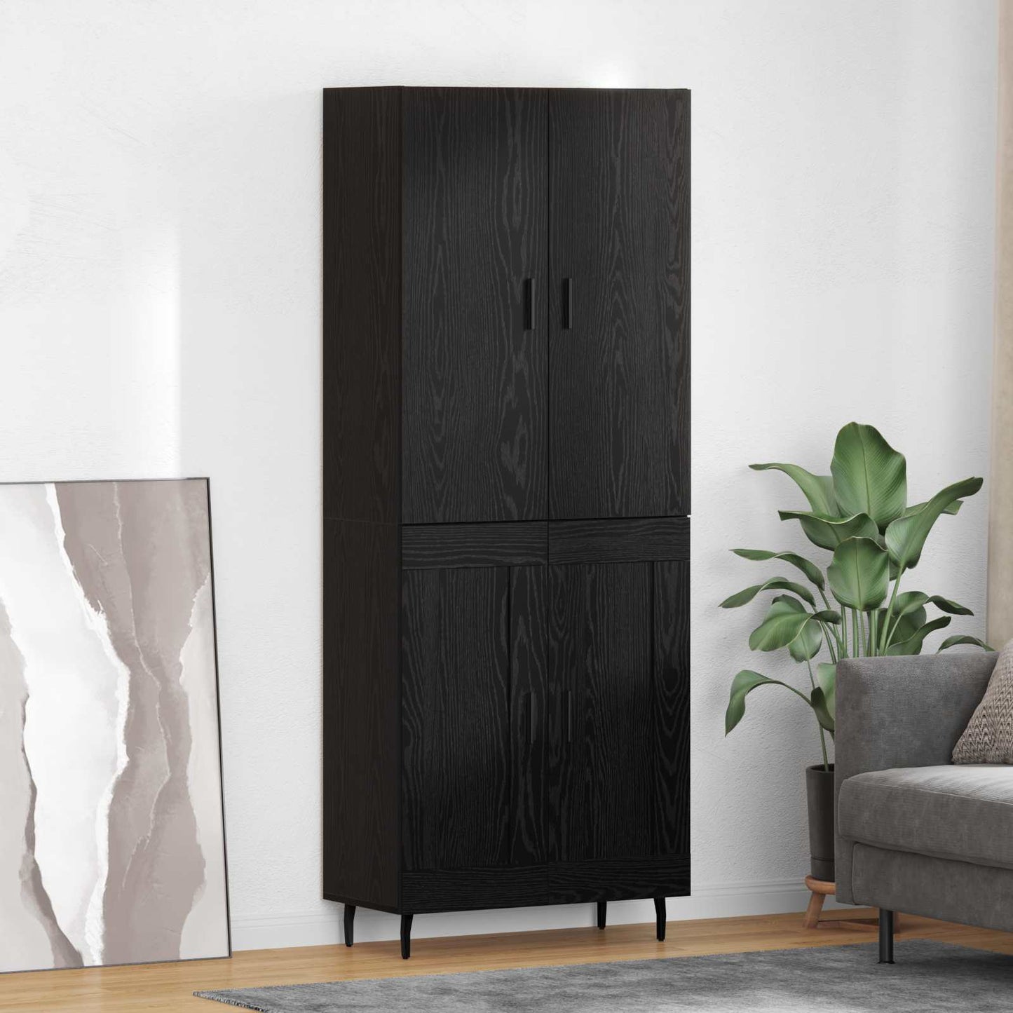 vidaXL Highboard 2 pcs Μαύρη δρυς Σύνθετο Ξύλο και Γυαλί