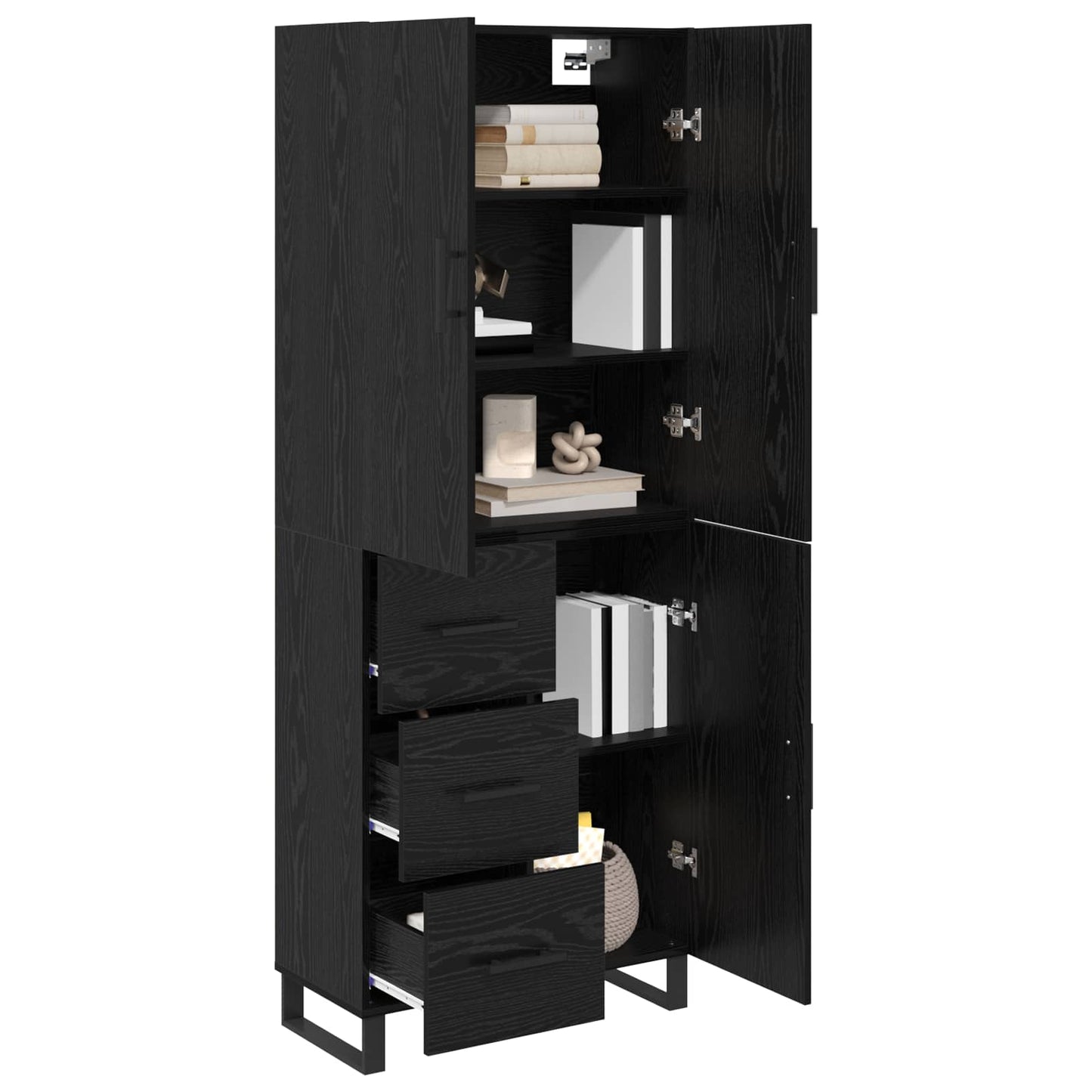 vidaXL Highboard με συρτάρι 2 pcs Μαύρη Οξυά Σύνθετο Ξύλο και Γυαλί