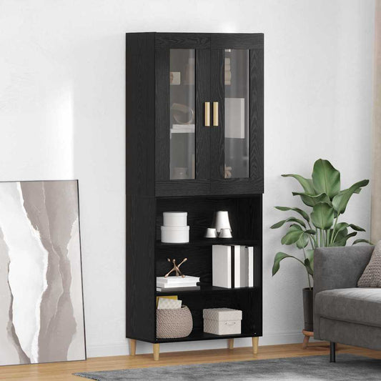 vidaXL Highboard Μαύρη Οξυά 69,5 x 34 x 180 εκ. Σύνθετο Ξύλο και Γυαλί