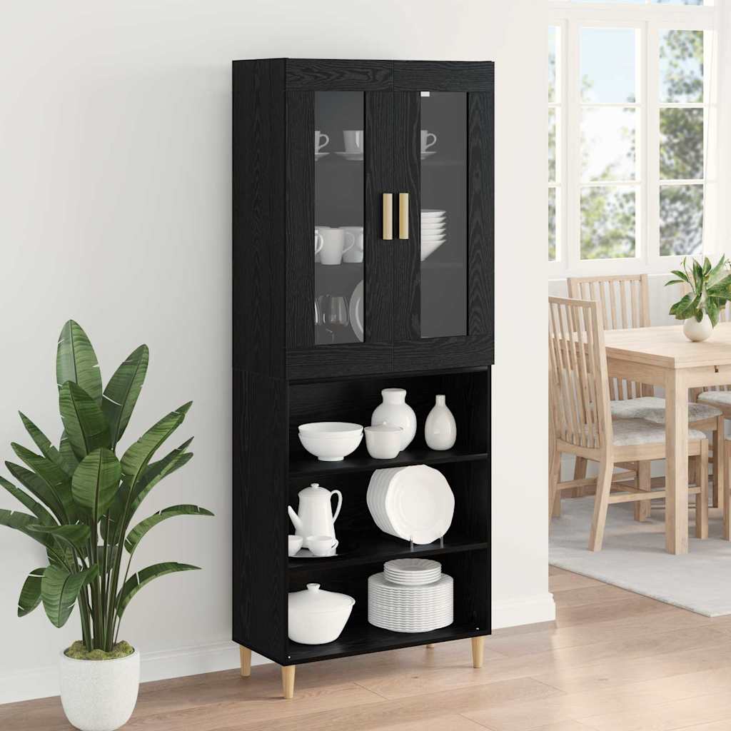 vidaXL Highboard Μαύρη Οξυά 69,5 x 34 x 180 εκ. Σύνθετο Ξύλο και Γυαλί