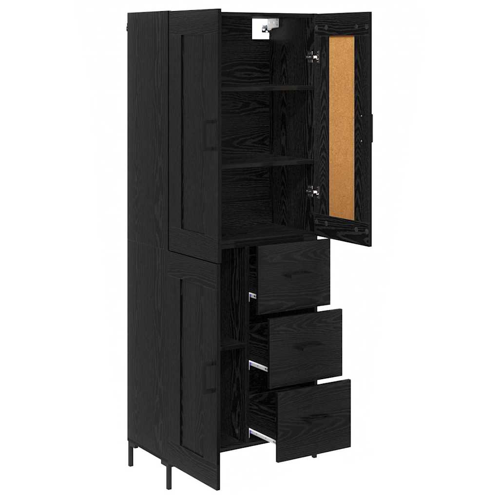 vidaXL Highboard με συρτάρι 2 pcs Μαύρη Οξυά Επεξεργασμένο ξύλο