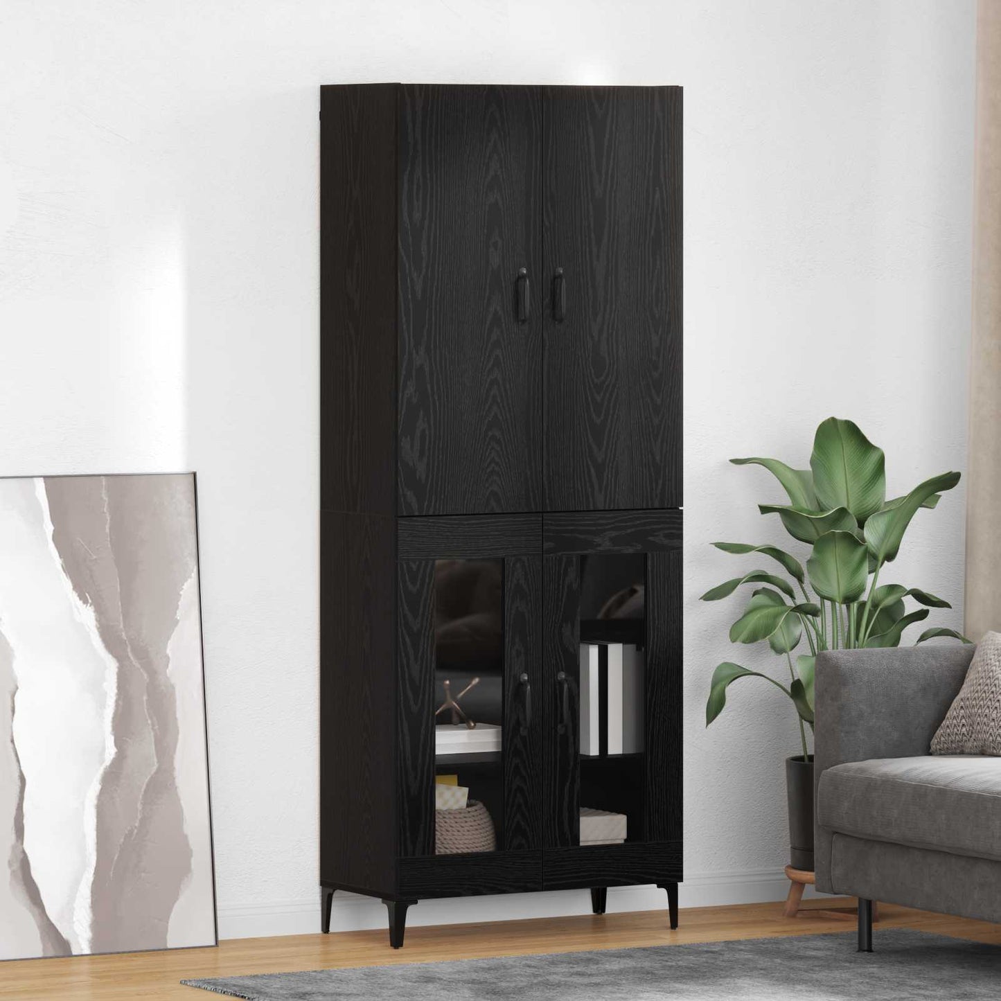 vidaXL Highboard Μαύρη Οξυά 69,5 x 34 x 180 εκ. Επεξεργασμένο ξύλο