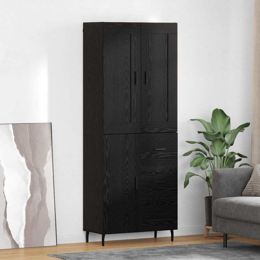 vidaXL Highboard με συρτάρι 2 pcs Μαύρη Οξυά Σύνθετο Ξύλο και Γυαλί
