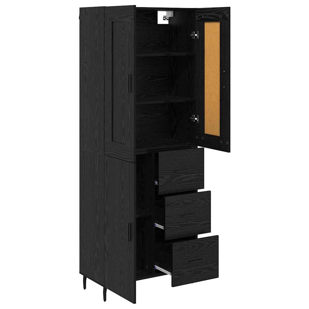 vidaXL Highboard με συρτάρι 2 pcs Μαύρη Οξυά Σύνθετο Ξύλο και Γυαλί