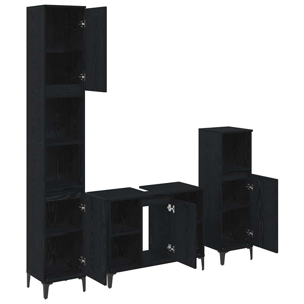 vidaXL Σετ Επίπλων Μπάνιου με ράφι 3 pcs Μαύρη δρυς Επεξεργασμένο ξύλο