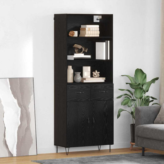 vidaXL Highboard με συρτάρι 2 pcs Μαύρη Οξυά Επεξεργασμένο ξύλο