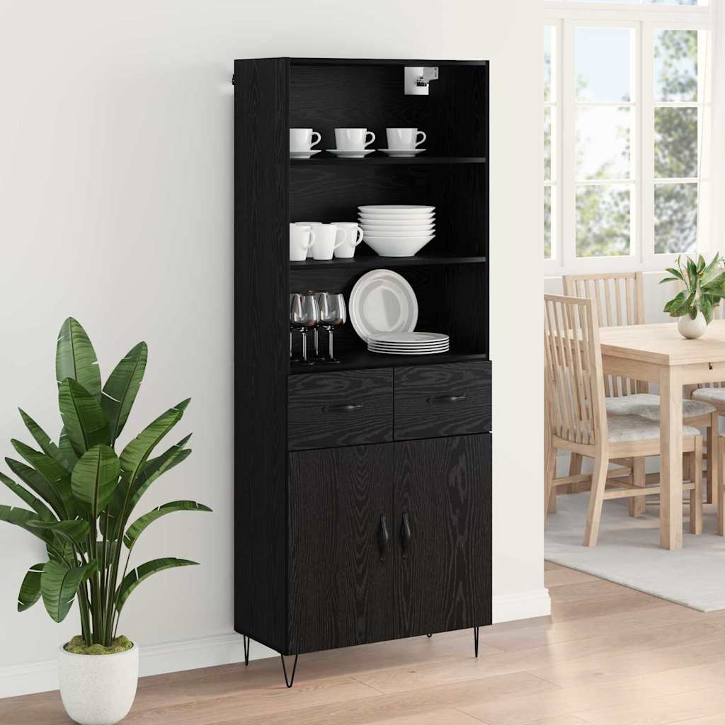 vidaXL Highboard με συρτάρι 2 pcs Μαύρη Οξυά Επεξεργασμένο ξύλο