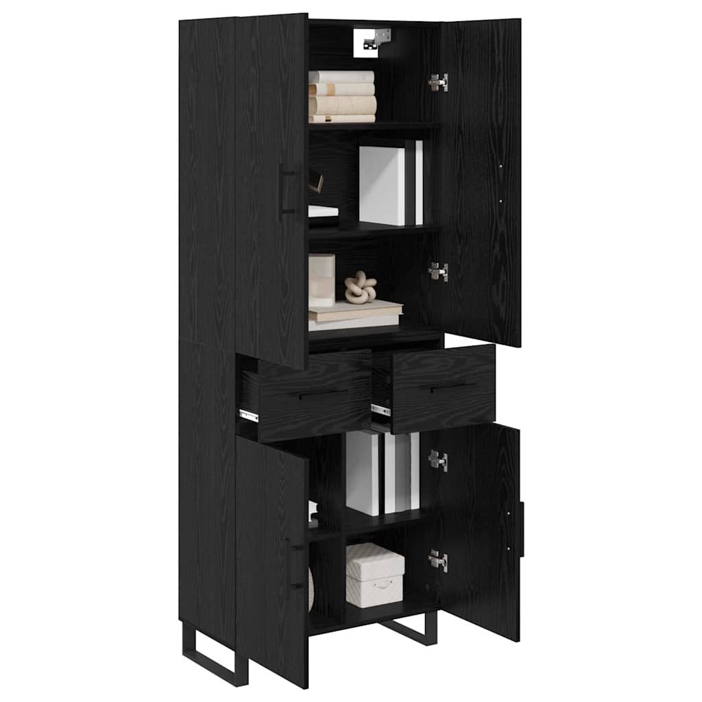 vidaXL Highboard με συρτάρι 2 pcs Μαύρη Οξυά Σύνθετο Ξύλο και Γυαλί