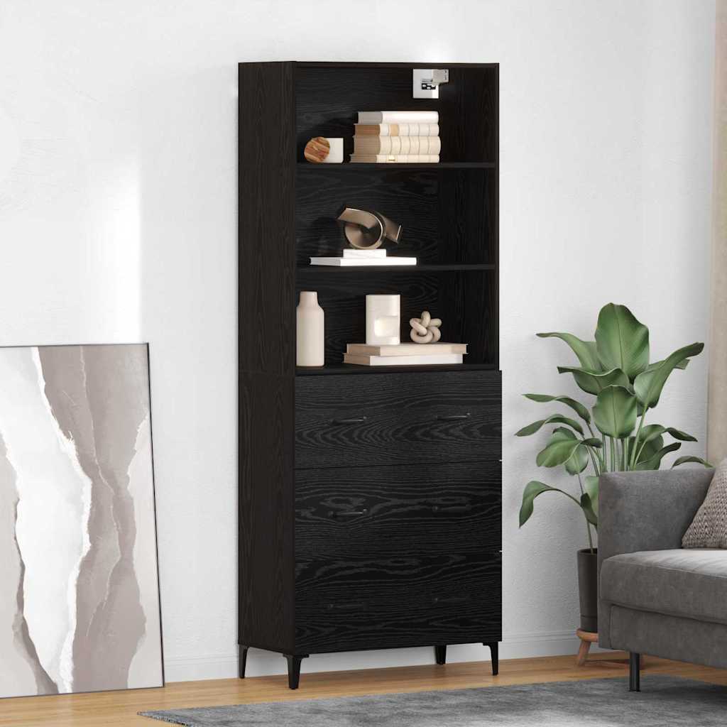 vidaXL Highboard Μαύρη Οξυά 69,5 x 34 x 180 εκ. Επεξεργασμένο ξύλο