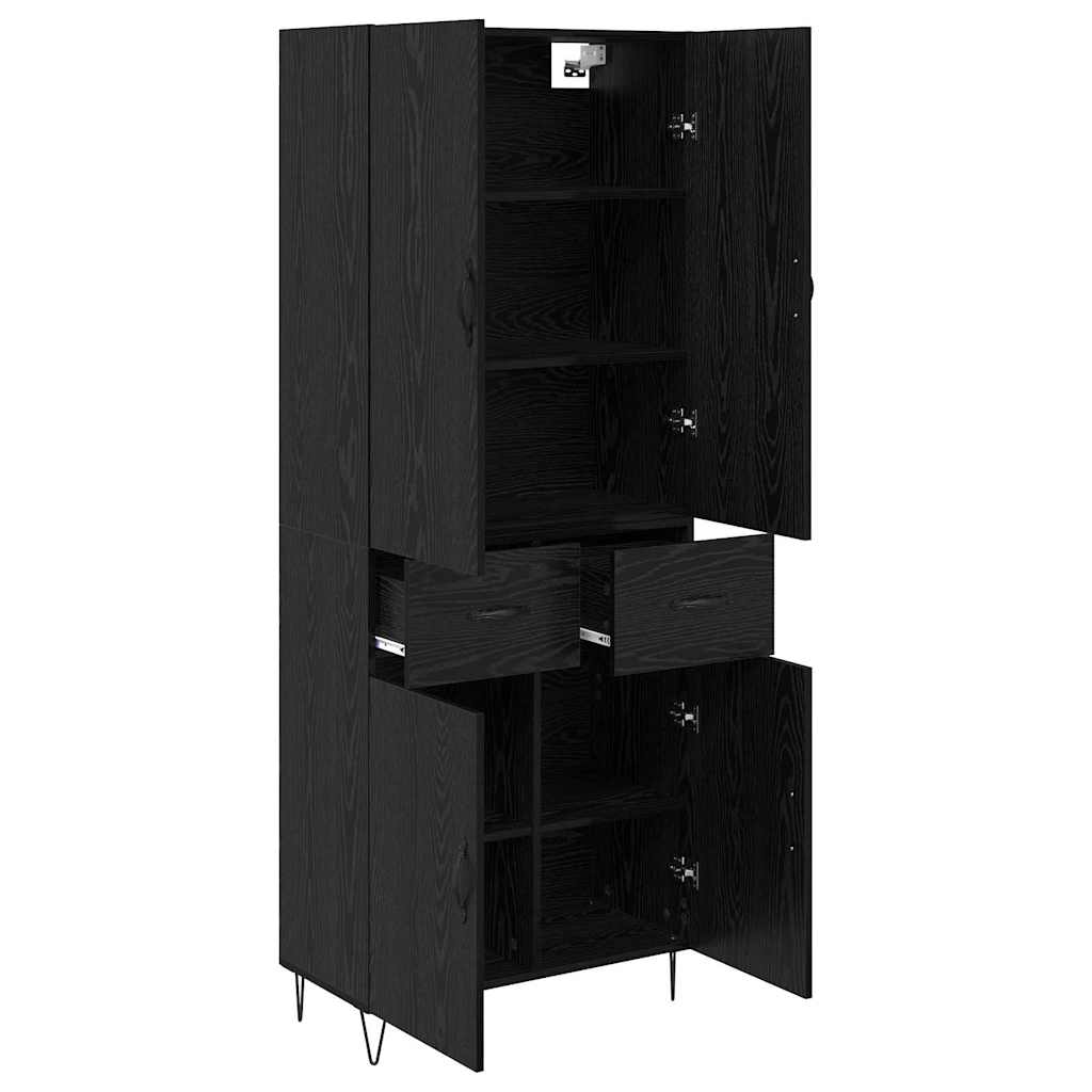 vidaXL Highboard με συρτάρι 2 pcs Μαύρη Οξυά Μηχανική ξυλεία και γυαλί