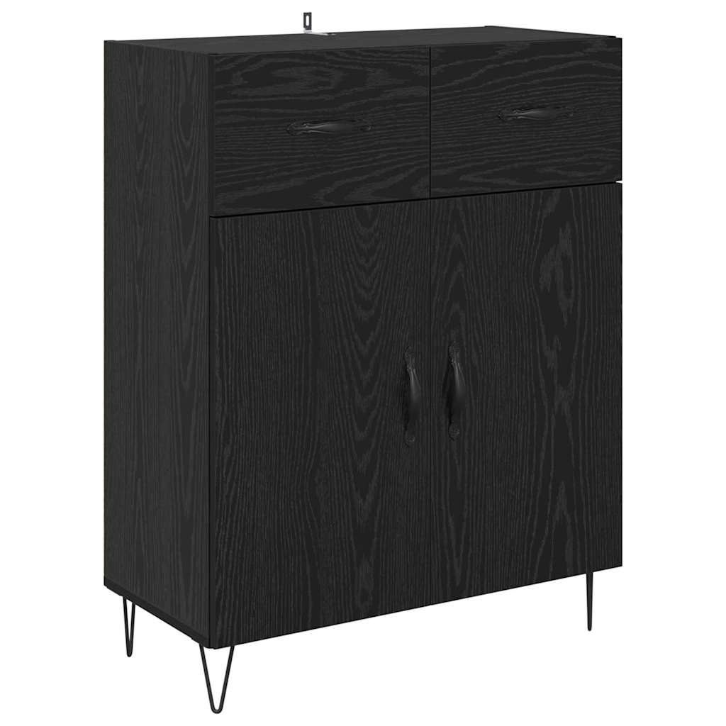 vidaXL Highboard με συρτάρι 2 pcs Μαύρη Οξυά Μηχανική ξυλεία και γυαλί
