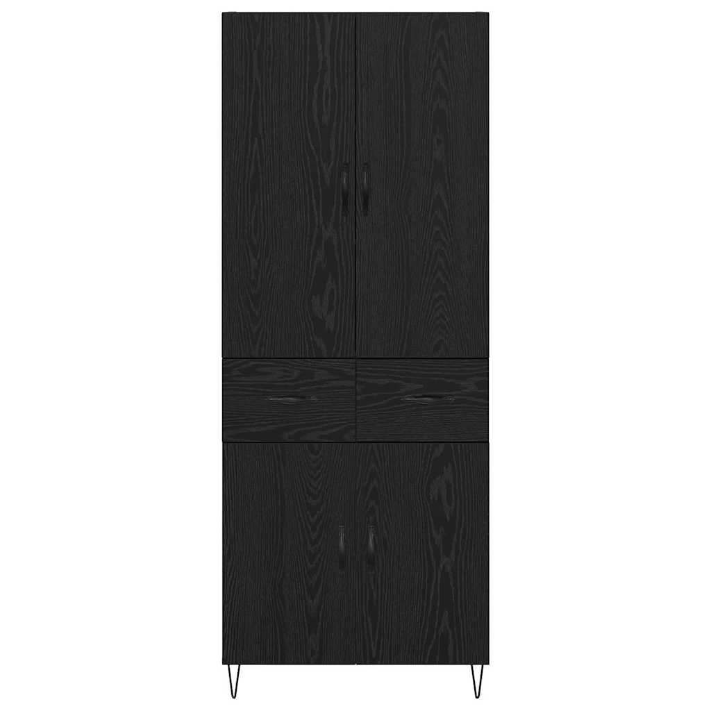 vidaXL Highboard με συρτάρι 2 pcs Μαύρη Οξυά Μηχανική ξυλεία και γυαλί