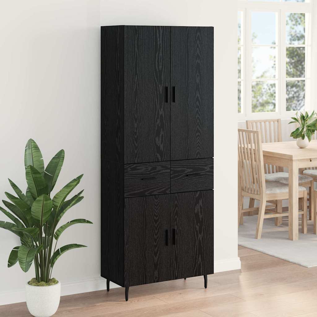 vidaXL Highboard με συρτάρι 2 pcs Μαύρη δρυς Σύνθετο Ξύλο και Γυαλί