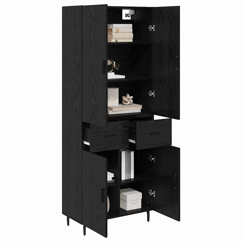 vidaXL Highboard με συρτάρι 2 pcs Μαύρη δρυς Σύνθετο Ξύλο και Γυαλί