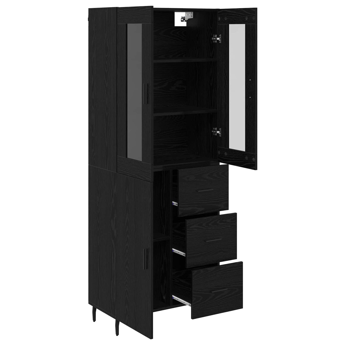 vidaXL Highboard με συρτάρι 2 pcs Μαύρη Οξυά Σύνθετο Ξύλο και Γυαλί