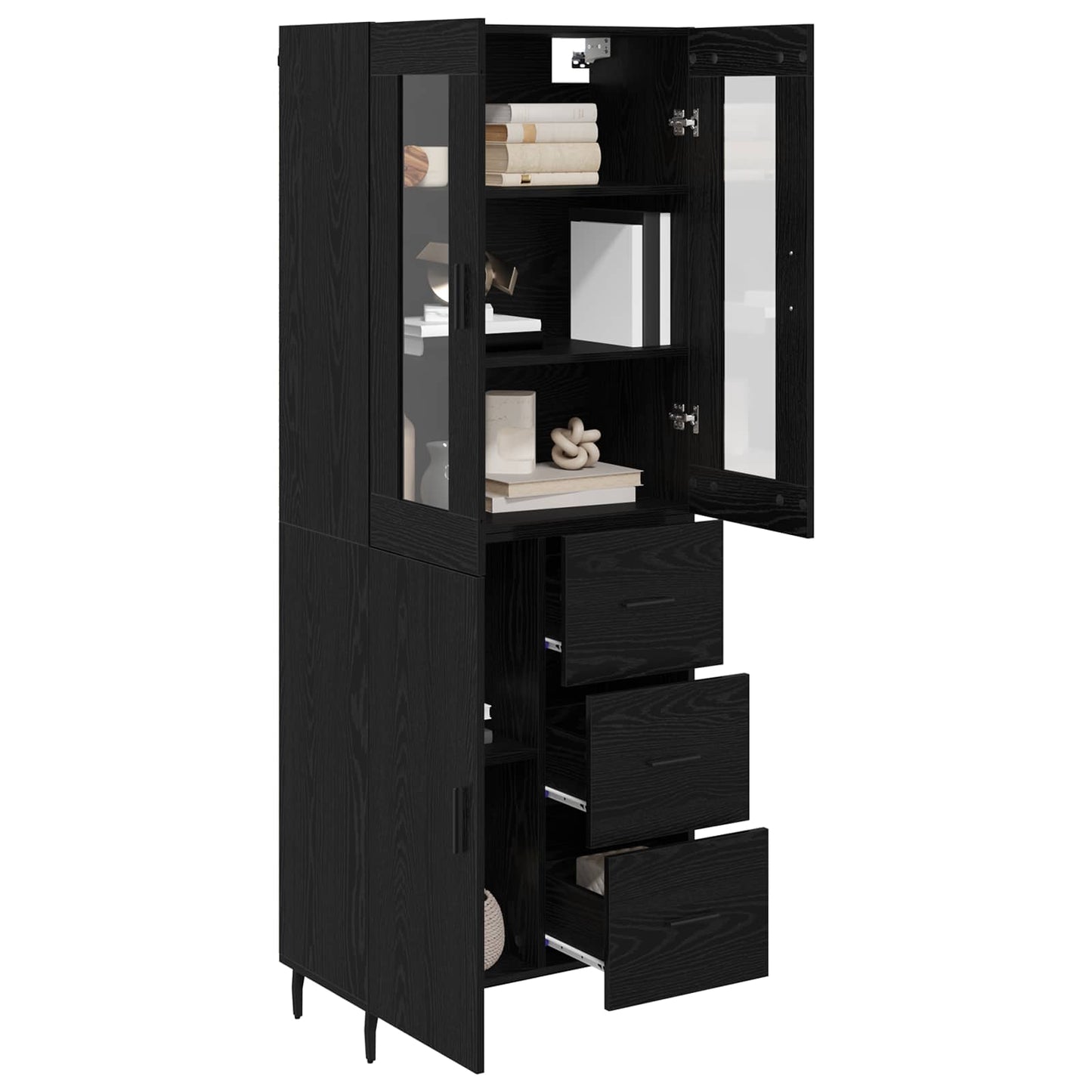 vidaXL Highboard με συρτάρι 2 pcs Μαύρη Οξυά Σύνθετο Ξύλο και Γυαλί