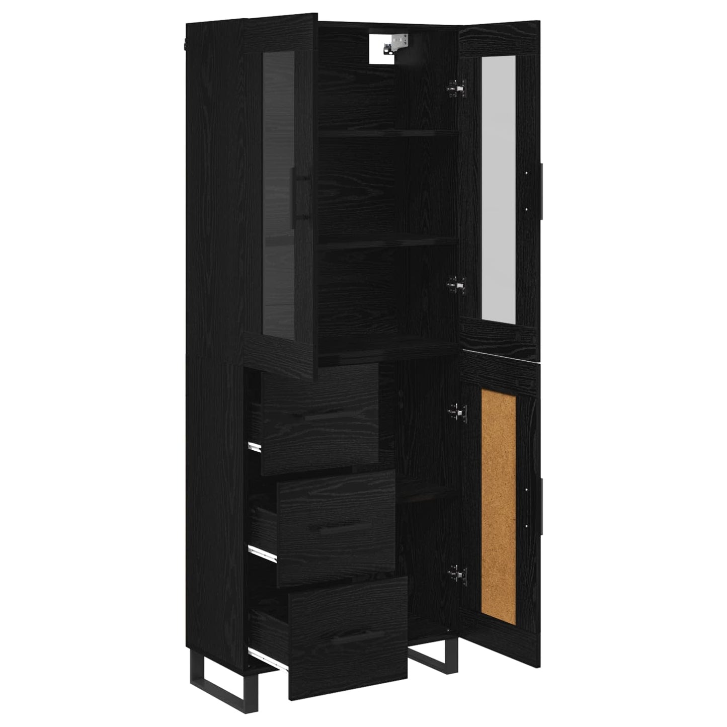 vidaXL Highboard με συρτάρι 2 pcs Μαύρη Οξυά Σύνθετο Ξύλο και Γυαλί