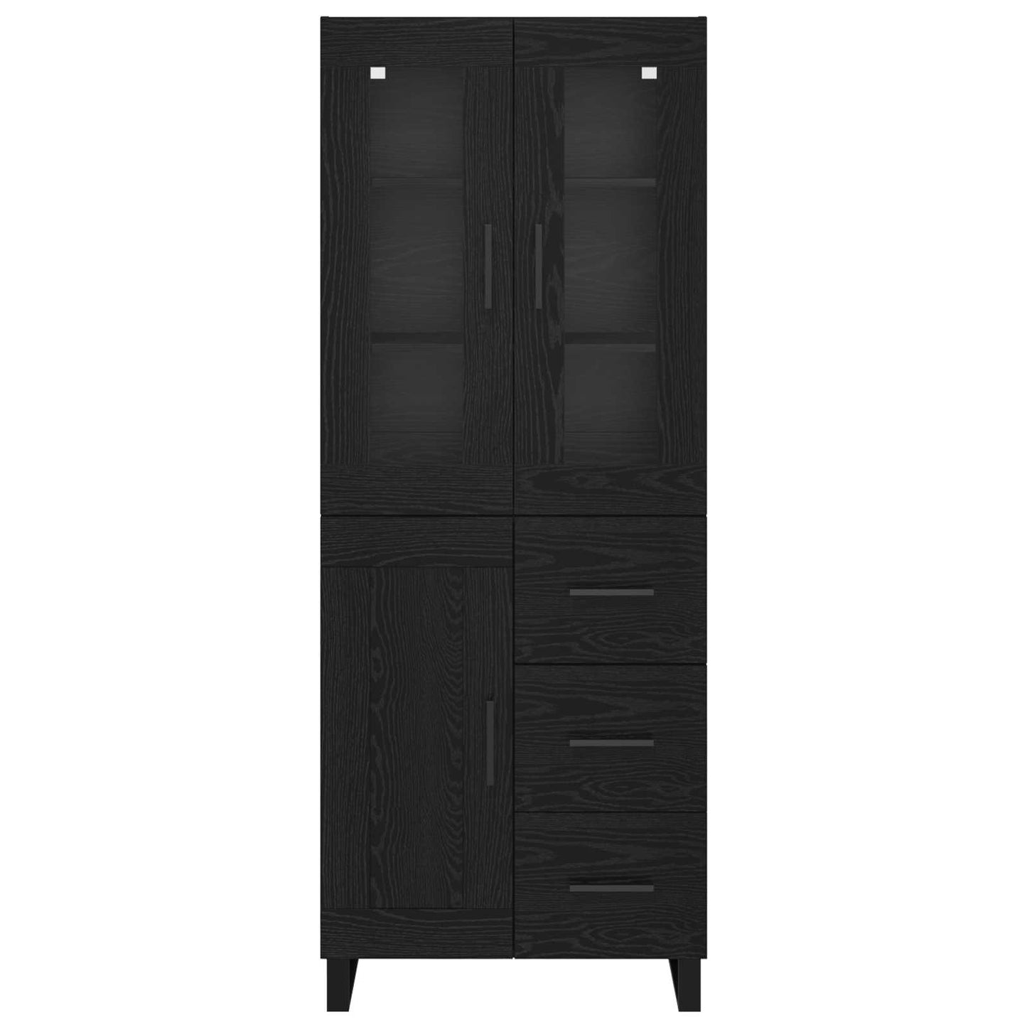 vidaXL Highboard με συρτάρι 2 pcs Μαύρη Οξυά Σύνθετο Ξύλο και Γυαλί