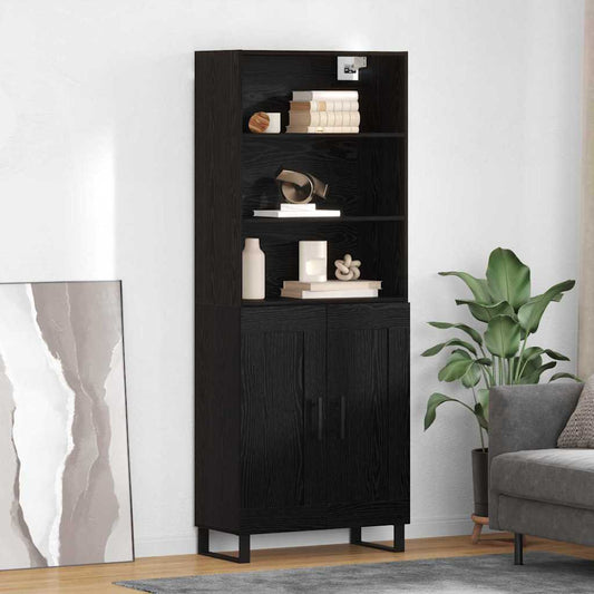 vidaXL Highboard με συρτάρι 2 pcs Μαύρη Οξυά Επεξεργασμένο ξύλο