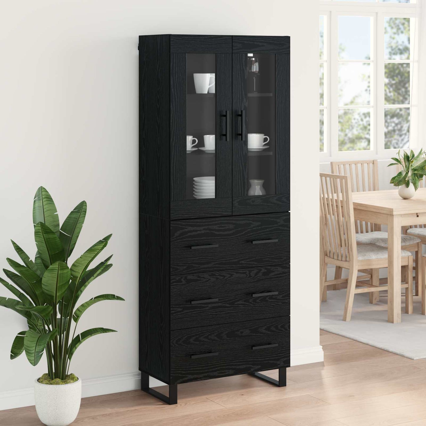 vidaXL Highboard με συρτάρι 2 pcs Μαύρη Οξυά Σύνθετο Ξύλο και Γυαλί