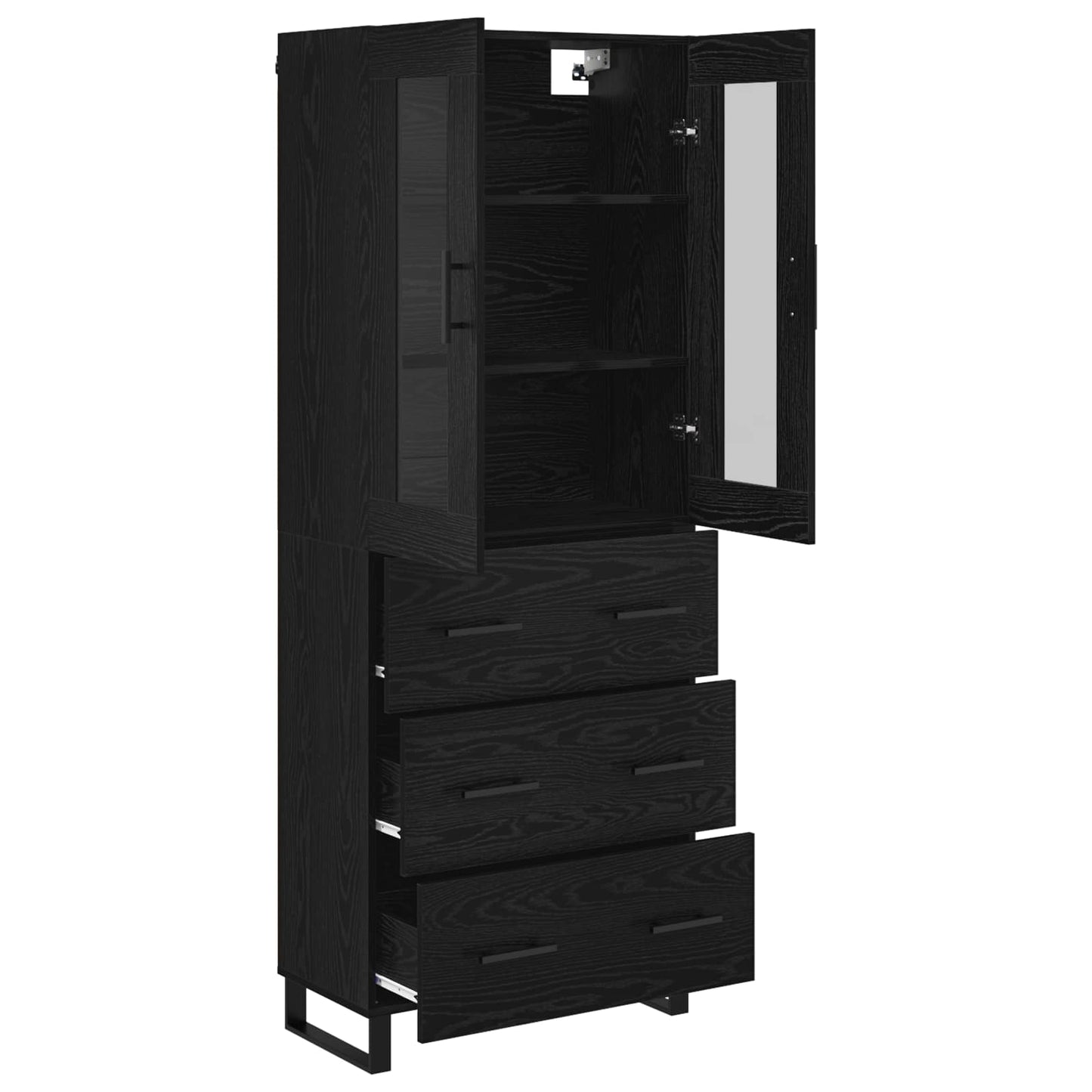 vidaXL Highboard με συρτάρι 2 pcs Μαύρη Οξυά Σύνθετο Ξύλο και Γυαλί