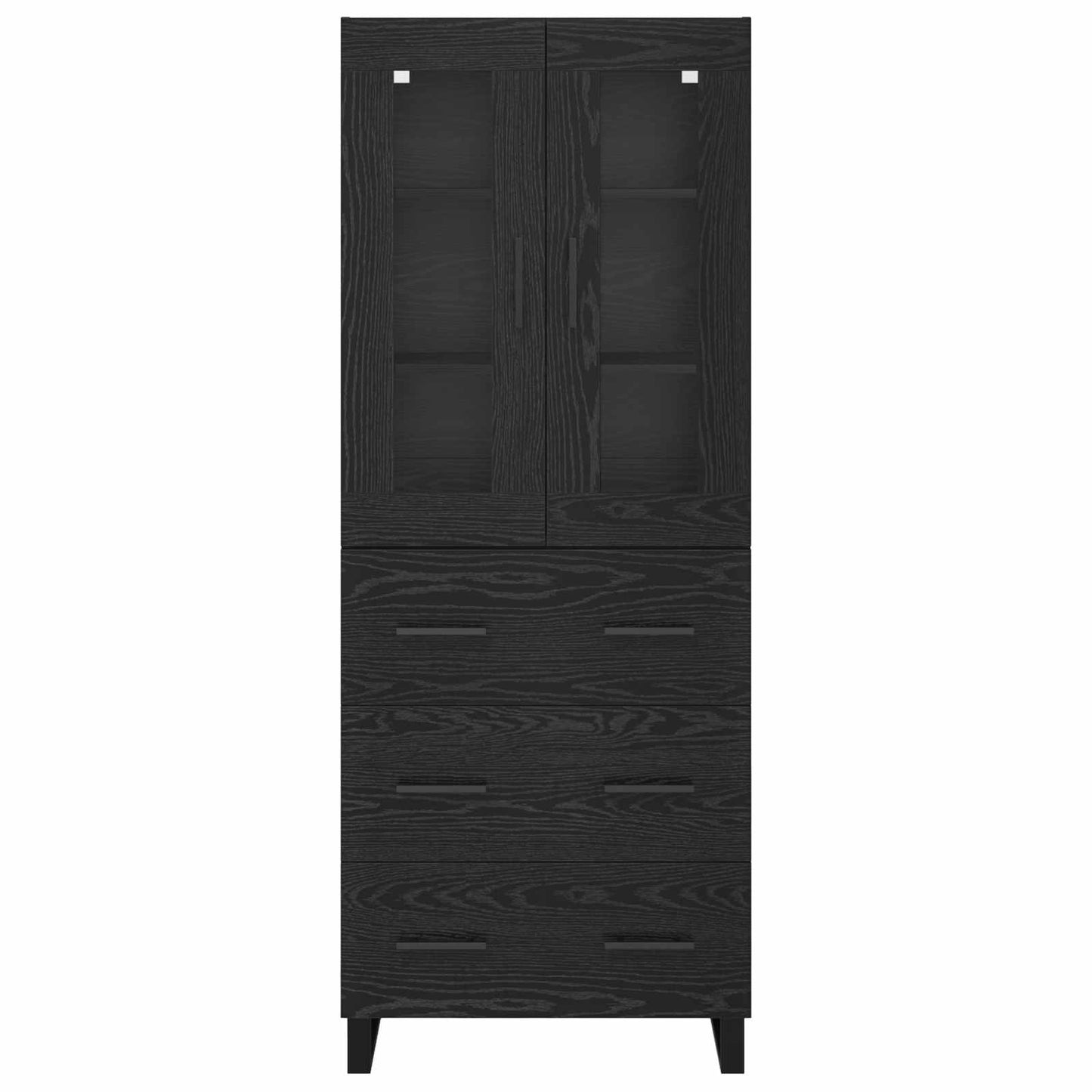 vidaXL Highboard με συρτάρι 2 pcs Μαύρη Οξυά Σύνθετο Ξύλο και Γυαλί