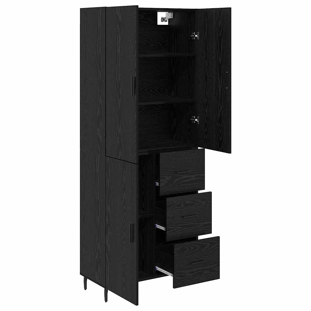 vidaXL Highboard με συρτάρι 2 pcs Μαύρη δρυς Σύνθετο Ξύλο και Γυαλί
